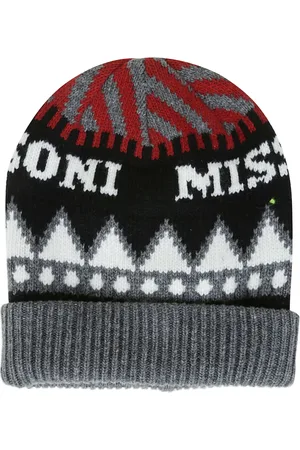 Missoni Tilbehør, Herre, Grå, ONE SIZE, Uld, Stilfuld Sort Grå Beanie Hat