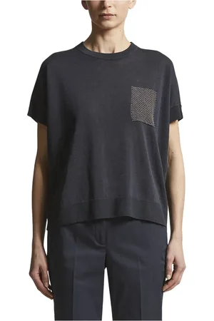 PESERICO SIGN Strik, Dame, Blå, S, Bomuld, Linned og bomuld crepe sweater