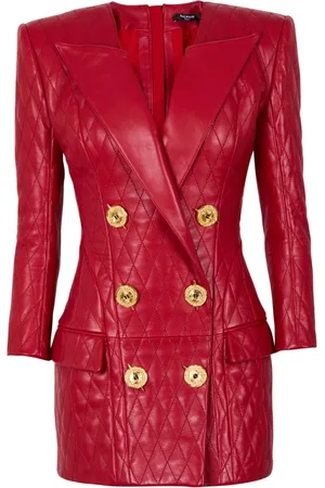 Balmain Kjole, Dame, Rød, XS, Læder, Kort quiltet læderkjole