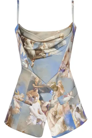 Balmain Top, Dame, Flerfarvet, 2XS, Satin, Sky Printed Satin Corset Top