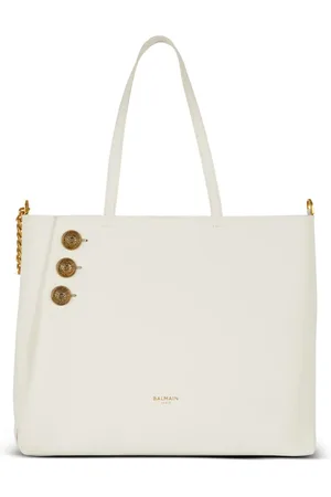 Balmain Taske, Dame, Hvid, ONE SIZE, Læder, Emblème Læder Tote Bag