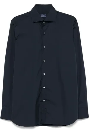 Finamore Skjorte, Herre, Blå, 4XL, Blå Klassisk Knappet Skjorte