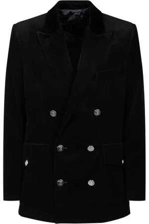 Balmain Jakke, Herre, Sort, XL, Uld, Sort Dobbelt Brystet Corduroy Blazer