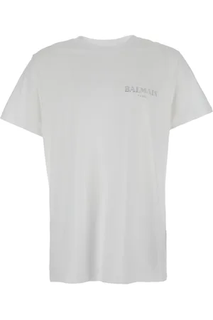 Balmain Top, Herre, Hvid, L, Bomuld, Hvid Logo Crewneck T-shirt