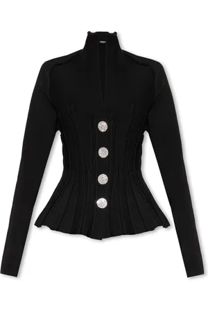 Balmain Strik, Dame, Sort, 2XS, Cardigan med Peplum