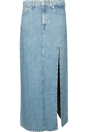 7 for all Mankind Nederdel, Dame, Blå, W27, Denim, Denim lang nederdel med sideslidse