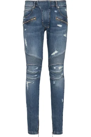 Balmain Jeans, Herre, Blå, W30, Denim, Vintage Wash Biker Denim Jeans