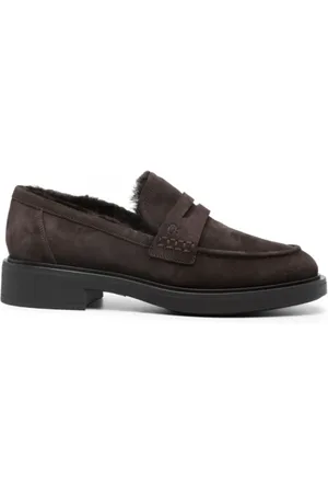 Gianvito Rossi Sko, Dame, Brun, 40 1/2 EU, Læder, Shearling Round-Toe Loafers i Chokoladebrun