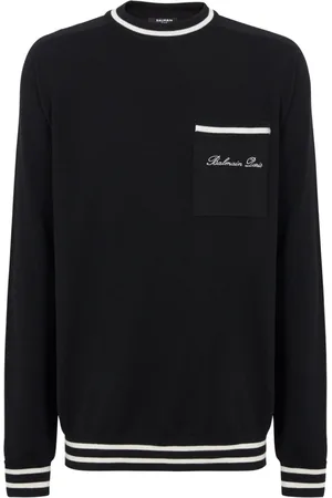 Balmain Strik, Herre, Sort, L, Uld, Signatur sweater