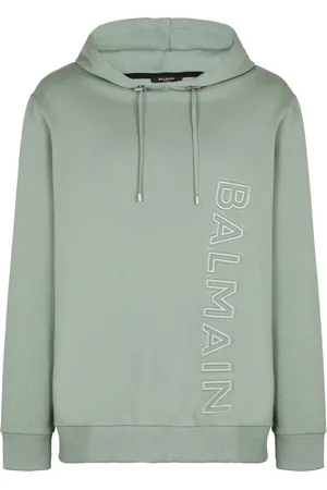 Balmain Sweathshirts & Hoodies, Herre, Grøn, L, Bomuld, Præget logo hættetrøje