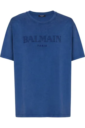 Balmain Top, Herre, Blå, XL, Bomuld, Løs T-shirt med vintage broderi