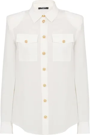Balmain Bluser & Skjorter, Dame, Hvid, M, Uld, Crepe de chine skjorte