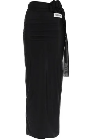 Dolce & Gabbana Nederdel, Dame, Sort, S, Uld, Sort Maxi Nederdel med Blomsterapplikation
