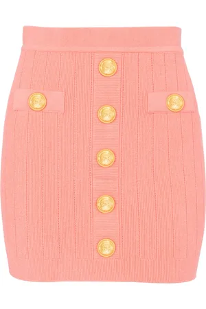 Balmain Nederdel, Dame, Lyserød, 2XS, Polyester, Strikket nederdel med knapper