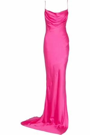 Balmain Kjole, Dame, Lyserød, XS, Satin, Draperet satin slidskjole