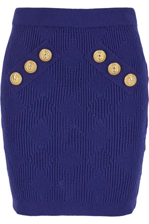 Balmain Nederdel, Dame, Blå, M, Uld, Vichy Strik Kort Nederdel