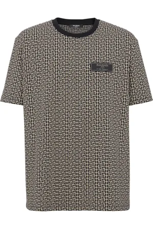 Balmain Top, Herre, Flerfarvet, M, Bomuld, PB Labyrinth jacquard T-shirt