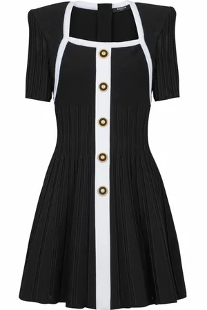 Balmain Kjole, Dame, Sort, 2XS, Uld, To-farvet A-line strikkjole