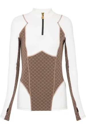 Balmain Top, Dame, Brun, S, Bomuld, ini monogram teknisk top
