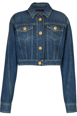 Balmain Jakke, Dame, Blå, XS, Denim, Beskåret falmet denimjakke
