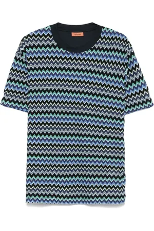 Missoni Top, Herre, Flerfarvet, XL, Bomuld, Blå Zigzag Mønster Crewneck T-Shirt