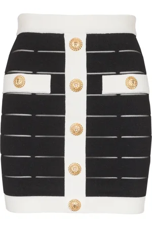 Balmain Nederdel, Dame, Sort, XS, Polyester, To-farvet Strikket Nederdel med Knapper