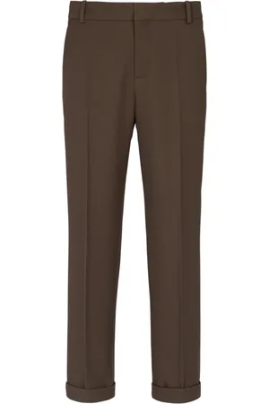 Balmain Bukser, Herre, Brun, L, Bomuld, Straight Tailored Twill Pants