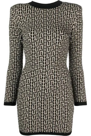 Balmain Kjole, Dame, Sort, L, Uld, Kort Monogram Kjole