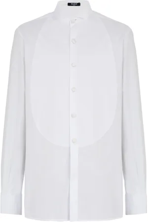 Balmain Skjorte, Herre, Hvid, M, Bomuld, Vingekrave Plastron Skjorte