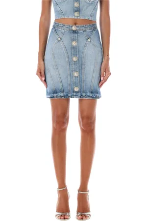 Balmain Nederdel, Dame, Blå, S, Denim, Lys Blå Denim Mini Nederdel