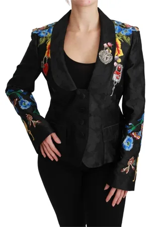 Dolce & Gabbana Jakke, Dame, Sort, L, Polyester, Sort Krystal Brokade Blazer Jakke