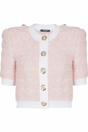 Balmain Strik, Dame, Lyserød, XS, Bomuld, Kortærmet strikket cardigan