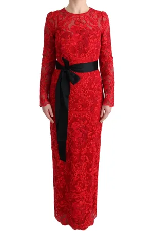 Dolce & Gabbana Kjole, Dame, Rød, XS, Bomuld, Blomstret Ricamo Sheath Lang Kjole