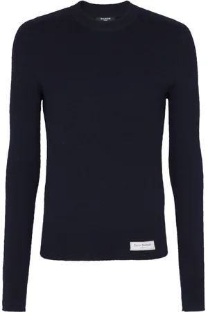 Balmain Strik, Herre, Blå, 2XL, Uld, Strikket sweater
