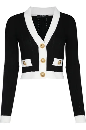 Balmain Strik, Dame, Sort, 2XS, Uld, Stilfuldt Strik Cardigan