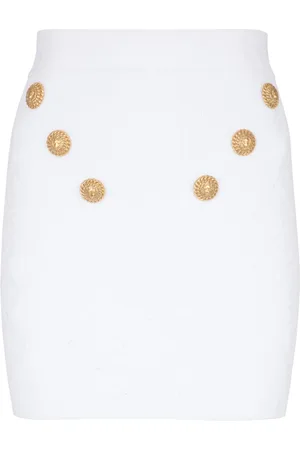 Balmain Nederdel, Dame, Hvid, L, Uld, 6-knaps strikket nederdel