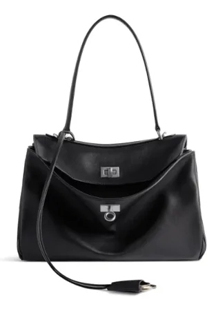 Balenciaga Taske, Dame, Sort, ONE SIZE, Uld, Sort Kalveskind Håndtaske med Drejelås