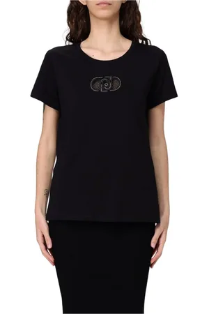 Liu Jo Top, Dame, Sort, M, Bomuld, Beige Logo T-Shirt