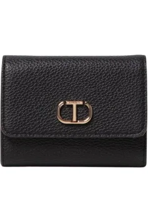 Twin-Set Tilbehør, Dame, Sort, ONE SIZE, Uld, Elegant Læderpung med Guldspænde
