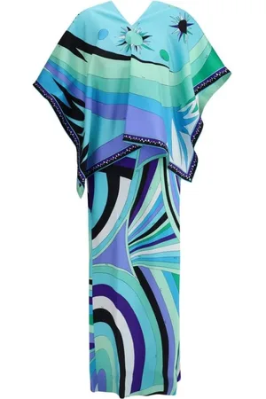 Emilio Pucci Kjole, Dame, Flerfarvet, XS, Uld, Iride Print Lang Kjole med Cape