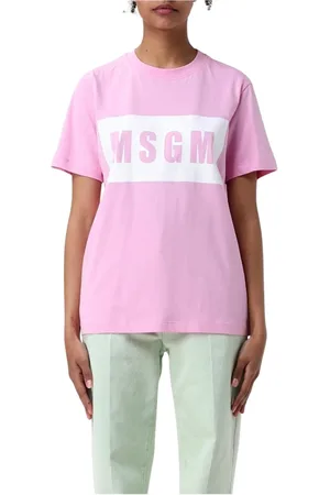 Msgm Top, Dame, Lyserød, S, Bomuld, Sort Logo T-shirt til kvinder