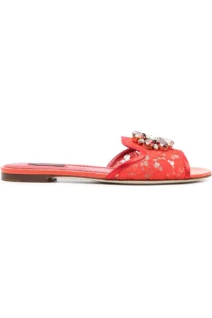 Dolce & Gabbana Sko, Dame, Rød, 38 1/2 EU, Uld, Krystalpyntet Blonde Muldyr