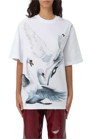 Msgm Top, Dame, Hvid, XS, Bomuld, Svane Grafisk T-shirt Kortærmet