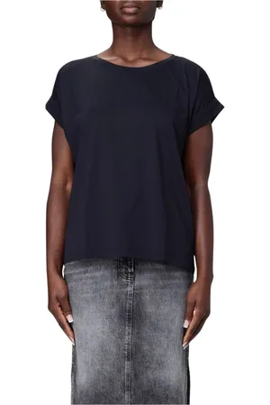 save the duck Top, Dame, Sort, L, Uld, Moderne Grafisk Print Rund Hals T-Shirt