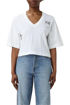 Pinko Top, Dame, Hvid, L, Bomuld, Hvid V-hals Cropped Tee