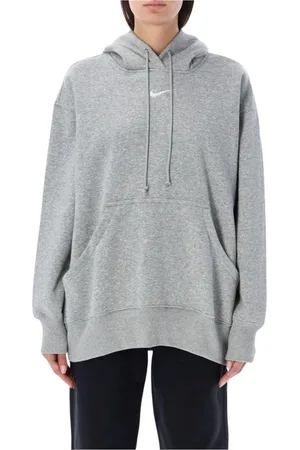 Nike Sweathshirts & Hoodies, Dame, Grå, L, Bomuld, Sort Logo Hoodie Afslappet Pasform