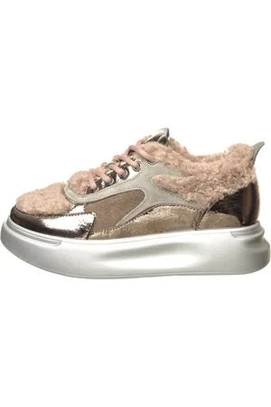 CESARE GASPARI Sko, Dame, Grå, 36 EU, Uld, Metallic Cozy Lined Platform Sneakers