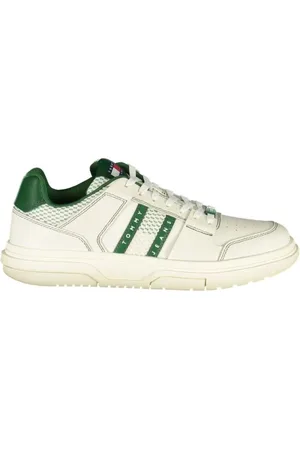 Tommy Hilfiger Sko, Herre, Hvid, 45 EU, Polyester, Grønne polyester sneakers med holdbar sål
