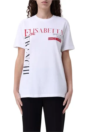 Elisabetta Franchi Top, Dame, Hvid, S, Uld, Stilfuld Logo Tee til Kvinder