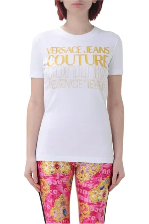 VERSACE Top, Dame, Hvid, S, Bomuld, Elegant Logo Tee Hvid Kvinde